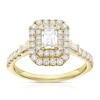 Thumbnail Image 0 of 18ct Yellow Gold 1ct Diamond Emerald Round & Baguette Cut Double Halo Ring