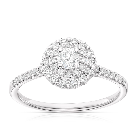 18ct White Gold 0.50ct Diamond Flower Double Solitaire Halo Ring