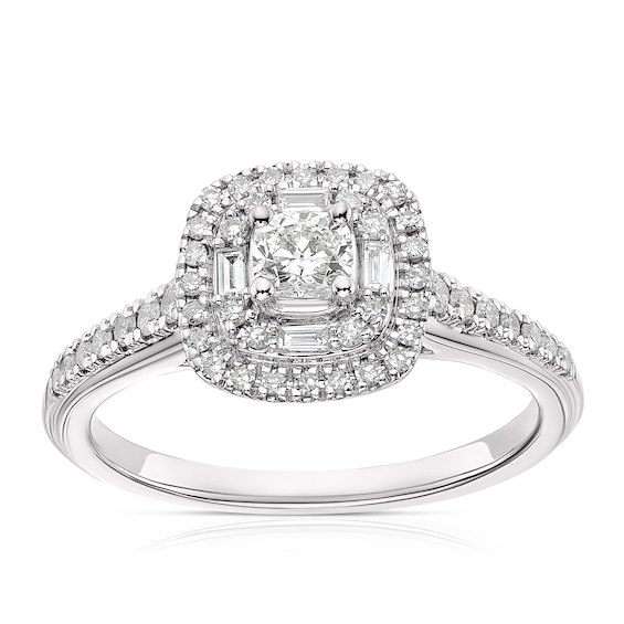 Engagement Ring Platinum Cushion Cut Cluster 0.50ct Diamond Ring