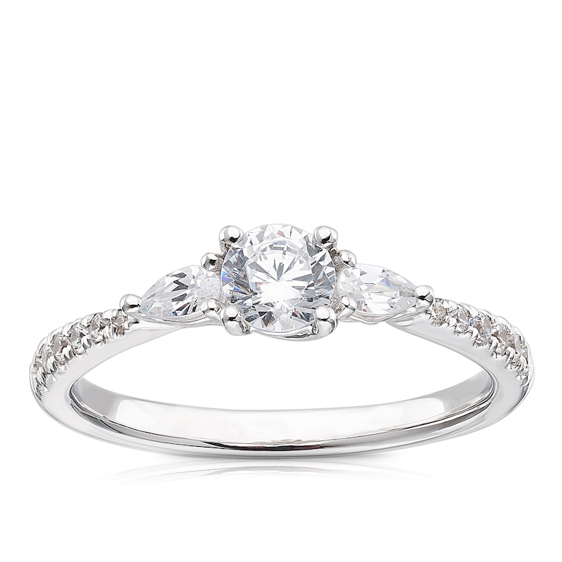 Main Image 1 of 18ct White Gold & Platinum 0.66ct Diamond Round & Pear Cut Solitaire Ring
