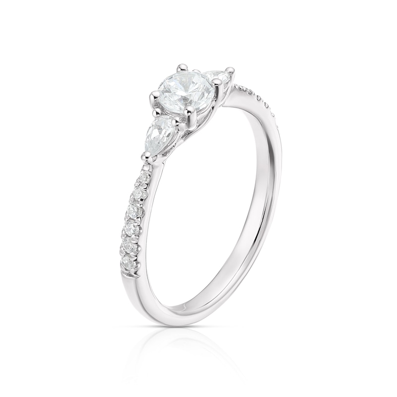 Main Image 2 of 18ct White Gold & Platinum 0.66ct Diamond Round & Pear Cut Solitaire Ring