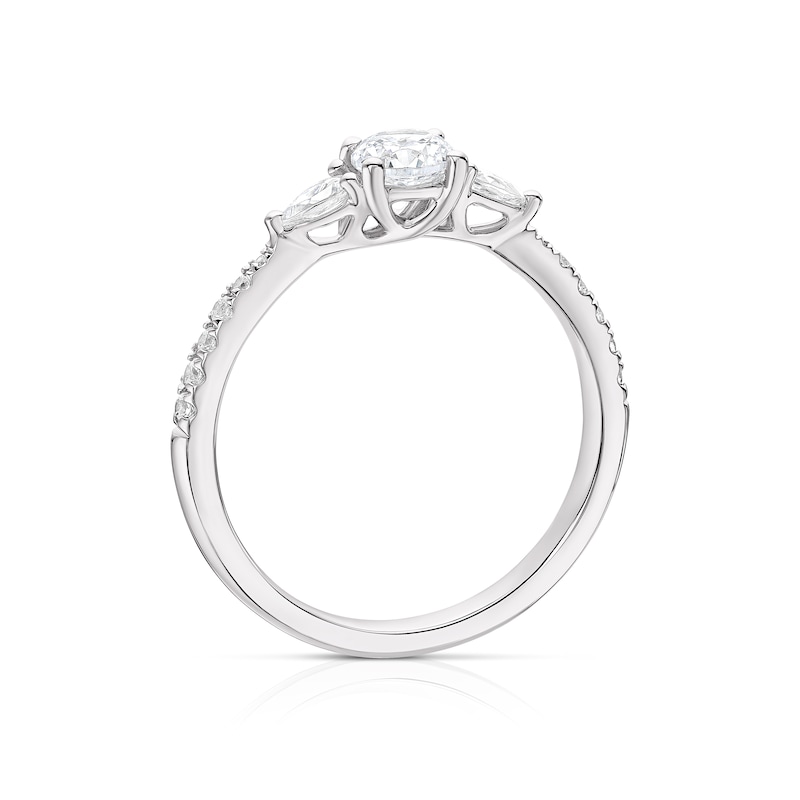 Main Image 3 of 18ct White Gold & Platinum 0.66ct Diamond Round & Pear Cut Solitaire Ring