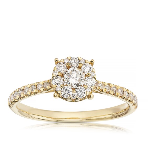 Engagement Ring 18ct Yellow Gold Round Halo Cluster 0.50ct D