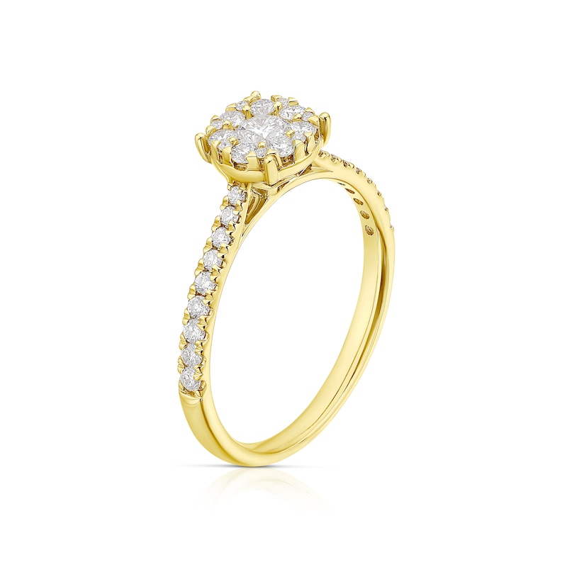 18ct Yellow Gold 0.50ct Diamond Round Halo Cluster Ring