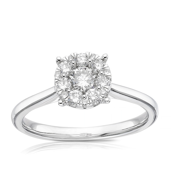 18ct White Gold 0.50ct Diamond Round Halo Cluster Ring