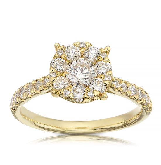Engagement Ring 18ct Yellow Gold Round Halo Cluster 1ct Diamond Ring