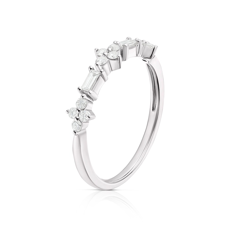 9ct White Gold 0.25ct Diamond Round & Emerald Cut Ring