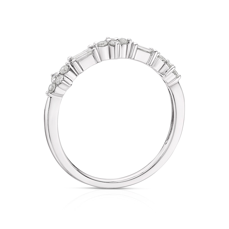 9ct White Gold 0.25ct Diamond Round & Emerald Cut Ring