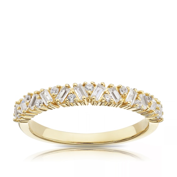 18ct Yellow Gold Round and Baguette Cut Half Eternity 0.40ct Diamond Ring