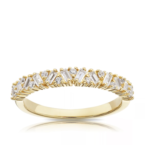 18ct Yellow Gold 0.40ct Diamond Round & Baguette Cut Half Eternity Ring