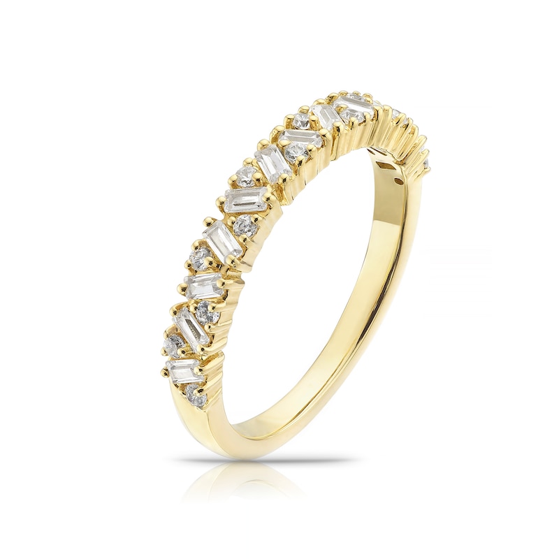 18ct Yellow Gold 0.40ct Diamond Round & Baguette Cut Half Eternity Ring