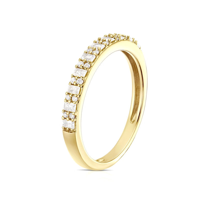 18ct Yellow Gold 0.25ct Diamond Round & Baguette Cut Half Eternity Ring