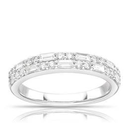 Platinum 0.50ct Diamond Round & Baguette Cut Twin Row Eternity Ring