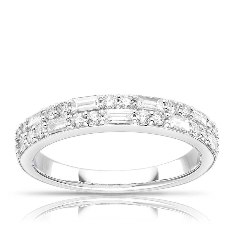 Main Image 1 of Platinum 0.50ct Diamond Round & Baguette Cut Twin Row Eternity Ring