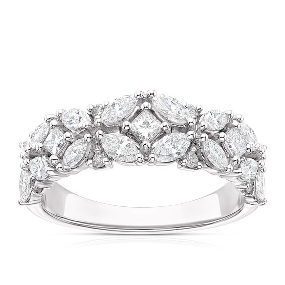 Platinum 1ct Diamond Marquise & Princess Cut Cluster Eternity Ring
