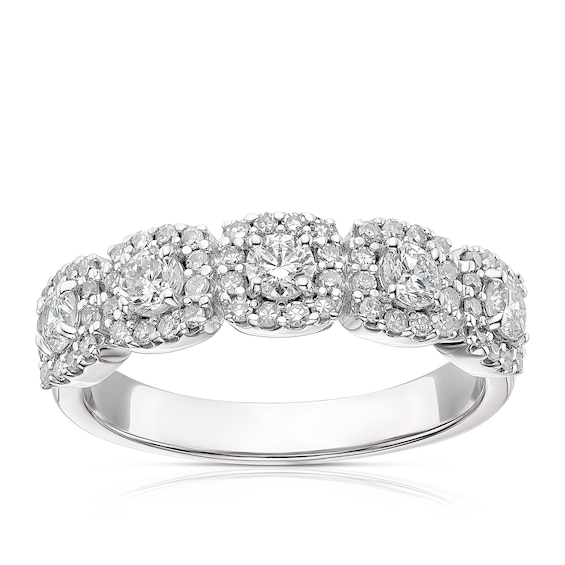 18ct White Gold 0.75ct Diamond Cushion Shape Halo Eternity Ring