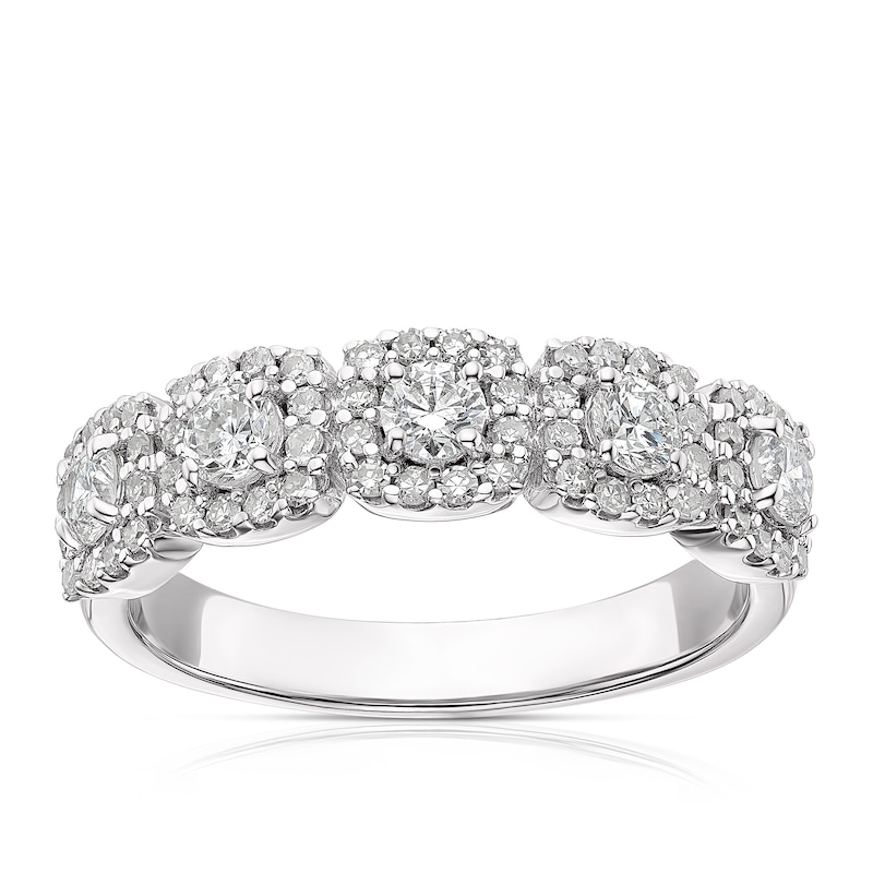 18ct White Gold 0.75ct Diamond Cushion Shape Halo Eternity Ring