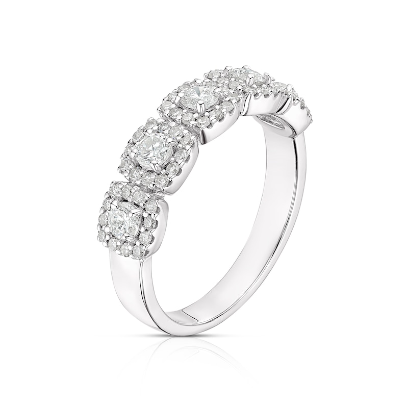 18ct White Gold 0.75ct Diamond Cushion Shape Halo Eternity Ring