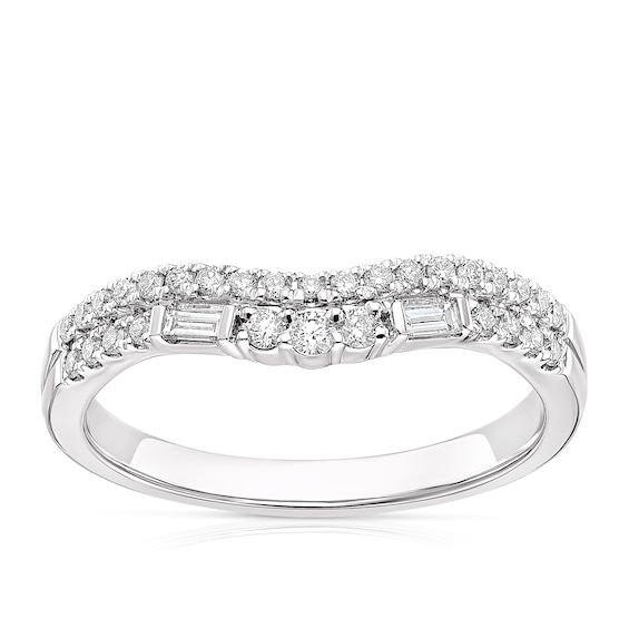 Platinum 0.25ct Diamond Double Row Round & Baguette Cut Shaped Ring