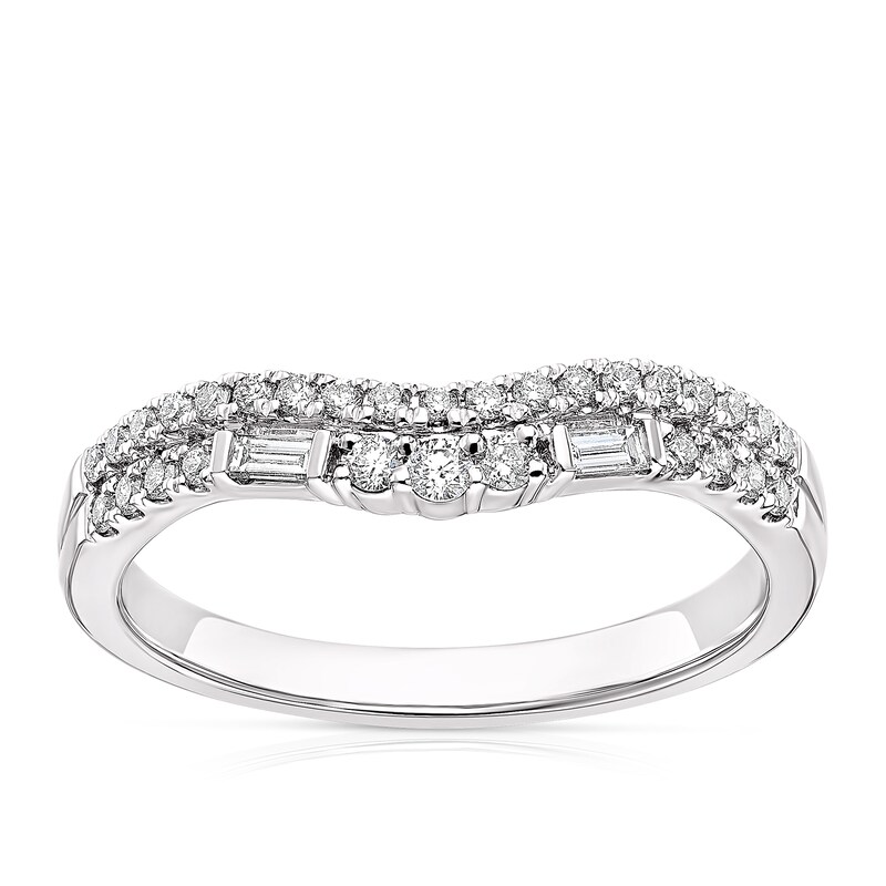 Platinum 0.25ct Diamond Double Row Round & Baguette Cut Shaped Ring