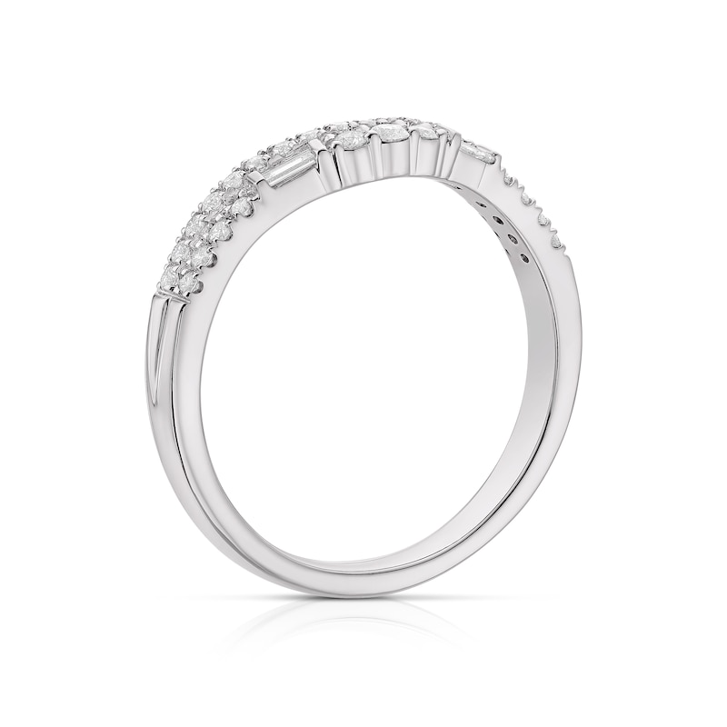 Platinum 0.25ct Diamond Double Row Round & Baguette Cut Shaped Ring