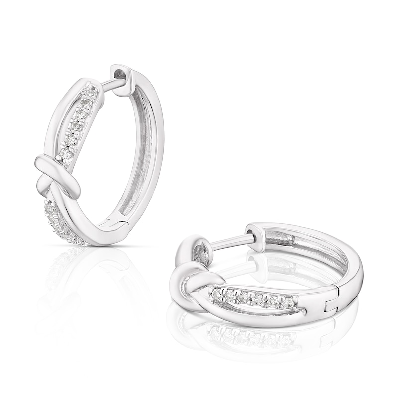 Main Image 1 of Sterling Silver 0.15ct Diamond Knot Hoop Earrings