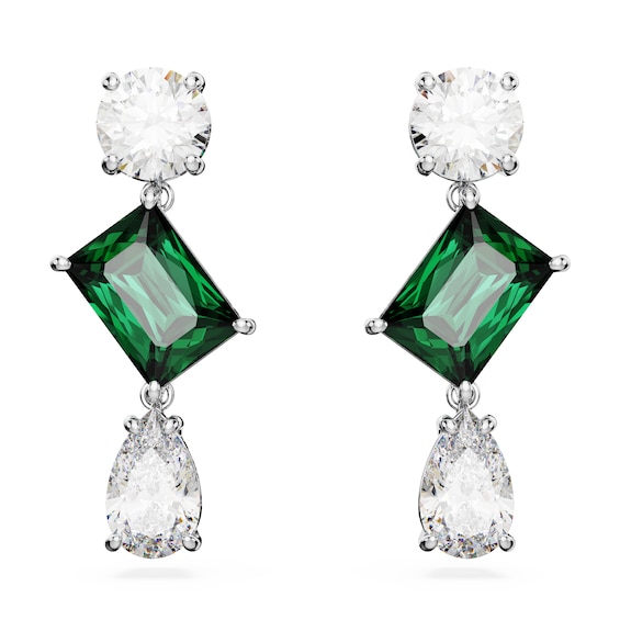 Swarovski Mesmera Silver Tone & Green Crystal Drop Earrings