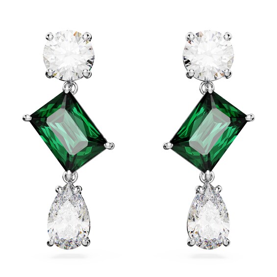 Swarovski Mesmera Silver Tone and Green Crystal Drop Earring