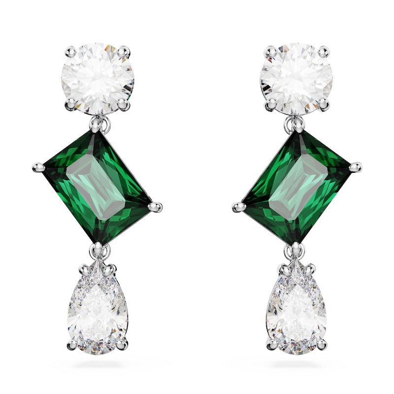 Swarovski Mesmera Silver Tone & Green Crystal Drop Earrings