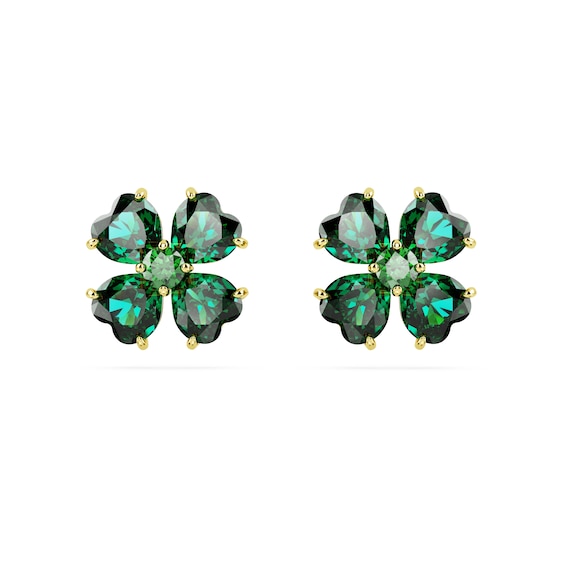Swarovski Idyllia Gold Tone & Green Crystal Clover Stud Earrings