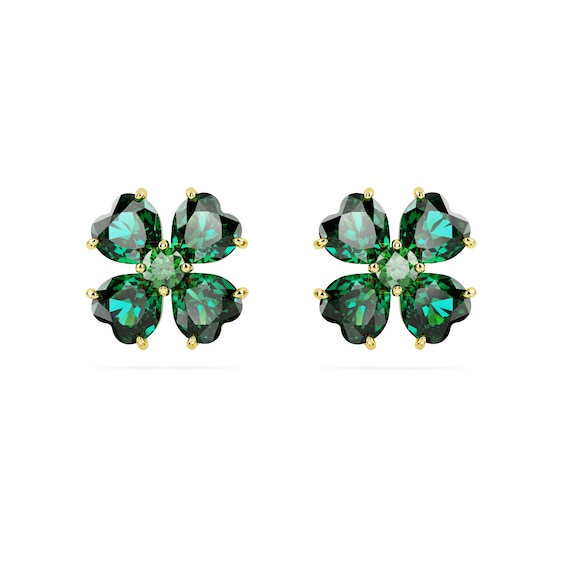 Swarovski Idyllia Gold Tone and Green Crystal Clover Stud Earrings