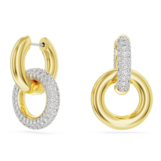 Swarovski Dextera Gold Tone & White Crystal Asymmetrical Hoop Earrings