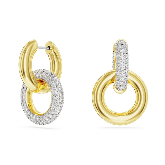 Swarovski Dextera Gold Tone & White Crystal Asymmetrical Hoop Earrings