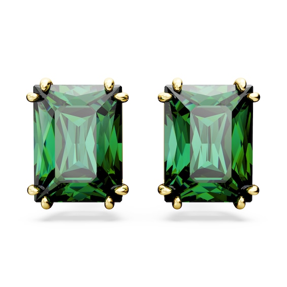 Swarovski Matrix Gold Tone & Green Crystal Stud Earrings