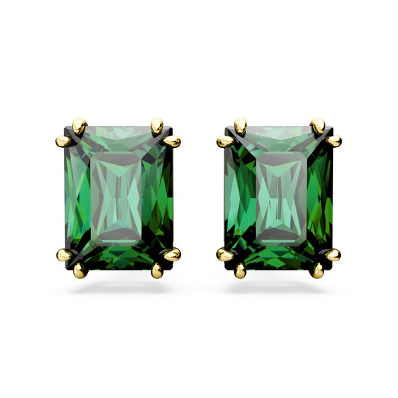 Swarovski Matrix Gold Tone and Green Crystal Stud Earrings
