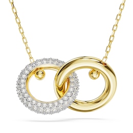 Swarovski Dextera Gold Tone & White Crystal Asymmetrical Pendant Necklace