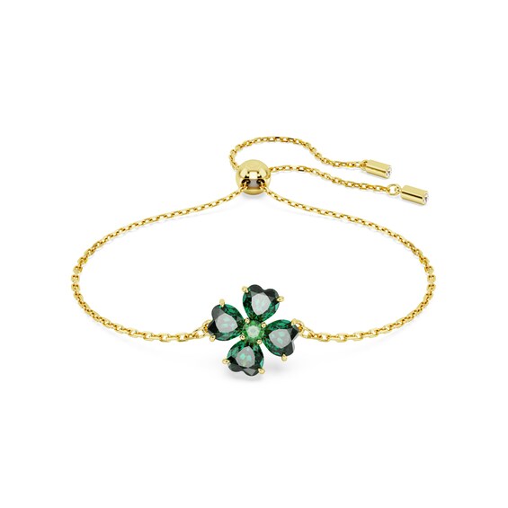 Swarovski Idyllia Gold Tone and Green Crystal Clover Bracele