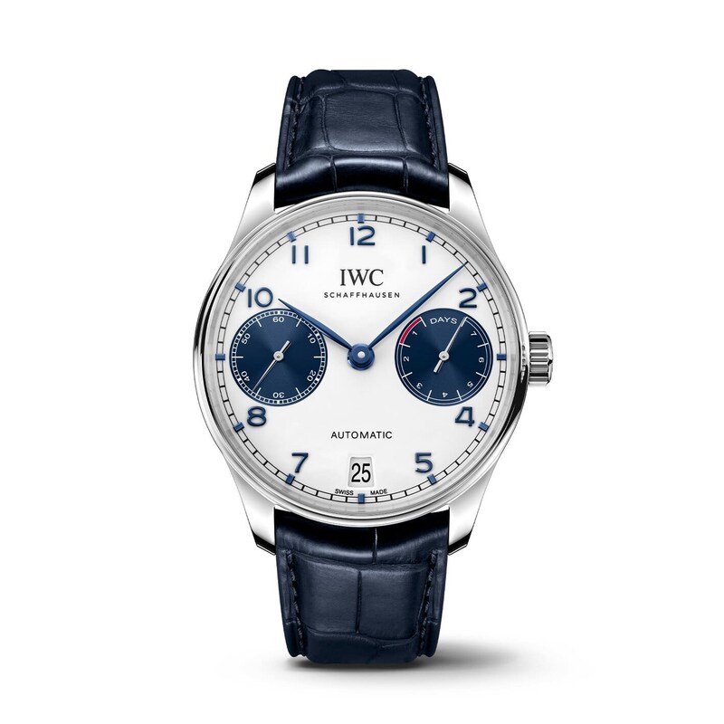 IWC Portugieser Men's White Dial & Blue Alligator Leather Strap Watch