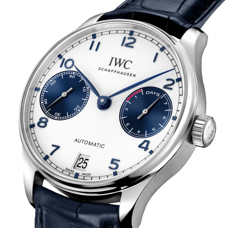 IWC Portugieser Men's White Dial & Blue Alligator Leather Strap Watch