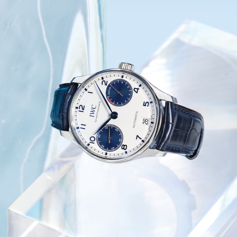 IWC Portugieser Men's White Dial & Blue Alligator Leather Strap Watch