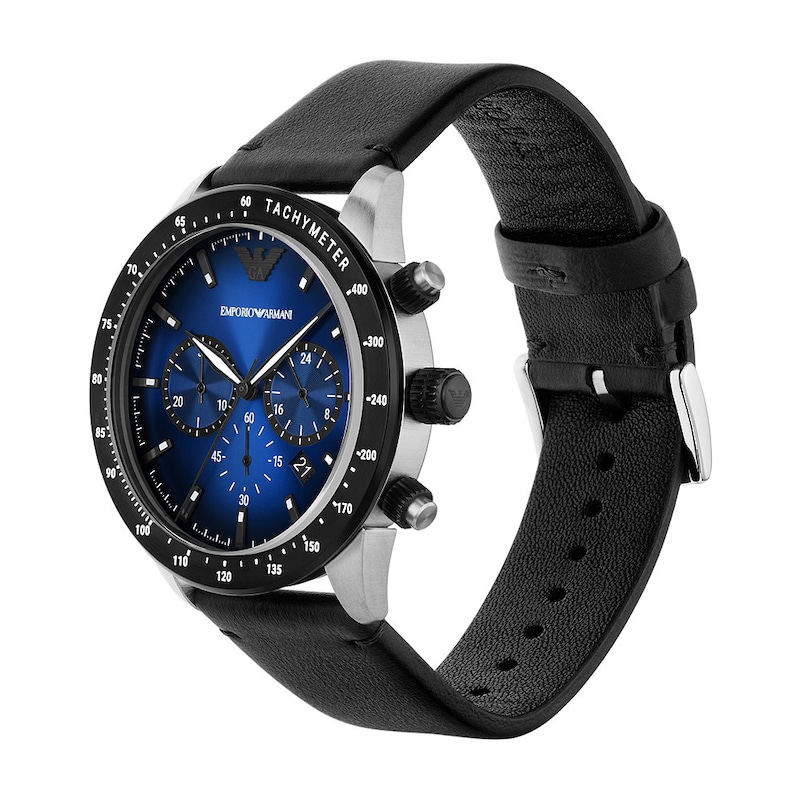 Emporio Armani Men's Blue Dial & Leather Strap Watch