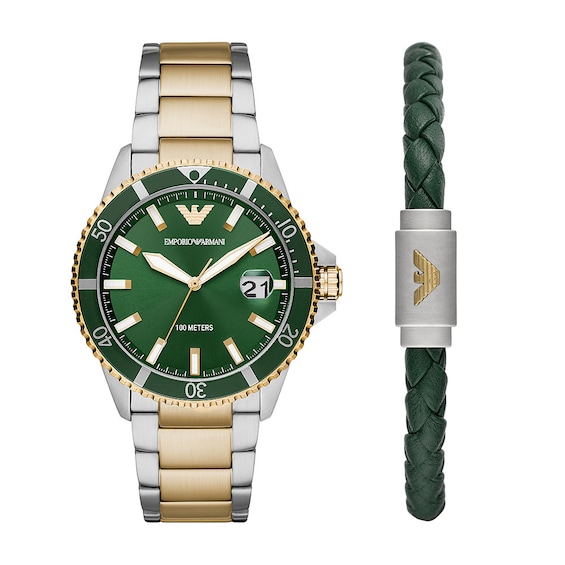 Emporio Armani Men’s Two-Tone Bracelet Watch & Bracelet Set