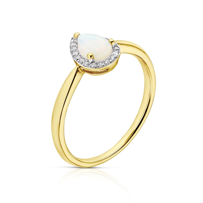 9ct Yellow Gold Opal 0.05ct Diamond Pear Cut Halo Ring