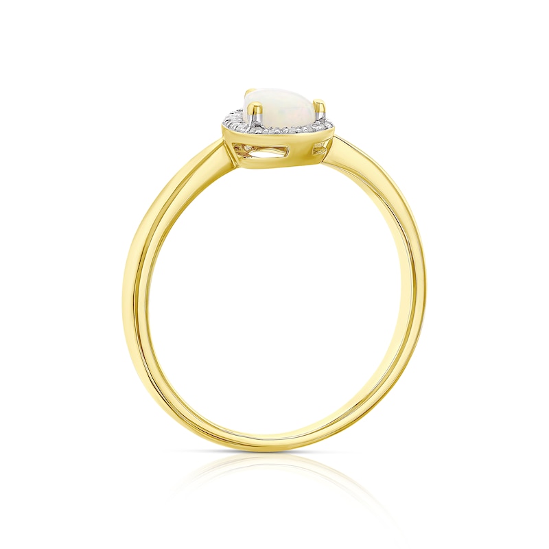 9ct Yellow Gold Opal 0.05ct Diamond Pear Cut Halo Ring