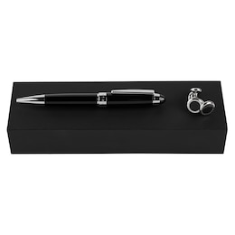 BOSS Icon Chrome Cufflinks & Black Ballpoint Pen Set