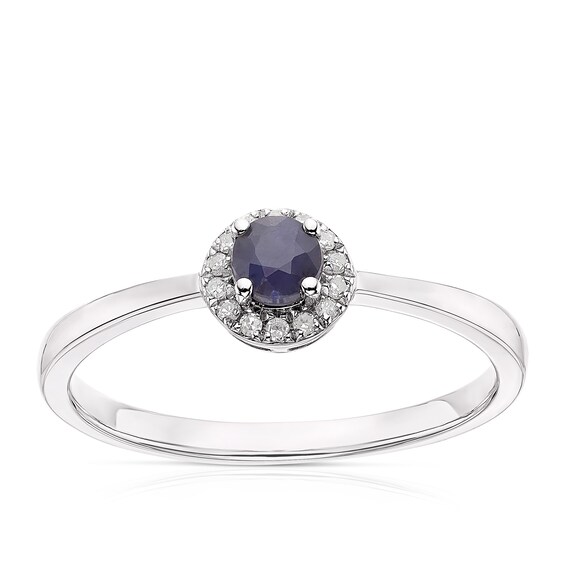 9ct White Gold Sapphire 0.04ct Diamond Halo Ring