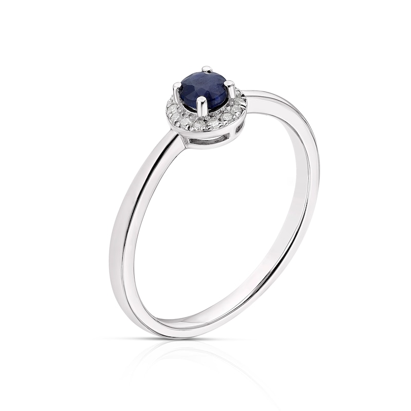 9ct White Gold Sapphire 0.04ct Diamond Halo Ring