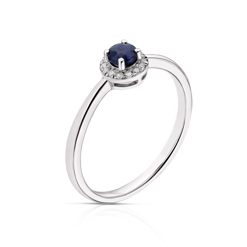 9ct White Gold Sapphire 0.04ct Diamond Halo Ring | Ernest Jones