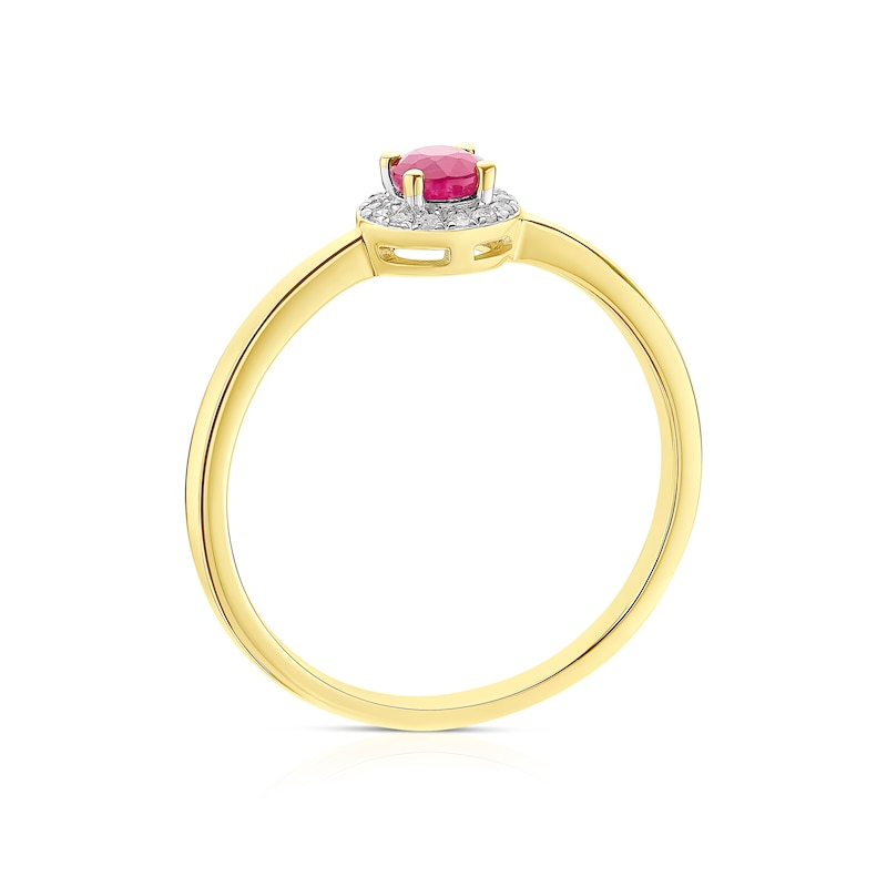 Main Image 3 of 9ct Yellow Gold Ruby 0.04ct Diamond Round Halo Ring