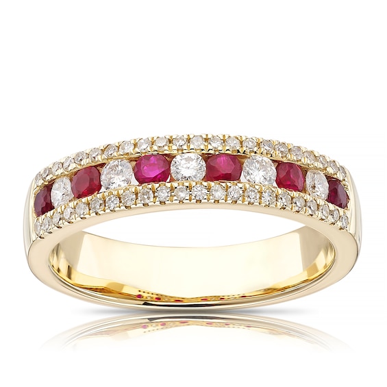 9ct Yellow Gold Ruby 0.33ct Diamond Channel Set Eternity Ring